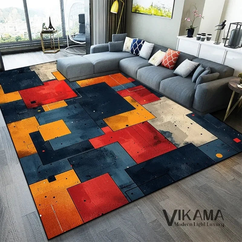 Geometric Area Rug - Durable Slip-Resistant Floor Mat for Living Room & Bedroom