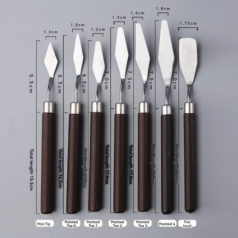 Art Oil Painting Spatula Palette Knife Set - Wooden Flat Head & Pointed Steel Pick