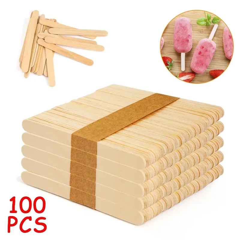 100 Pcs Wooden Popsicle Sticks for DIY Ice Cream, Crafts & Cake Decorating