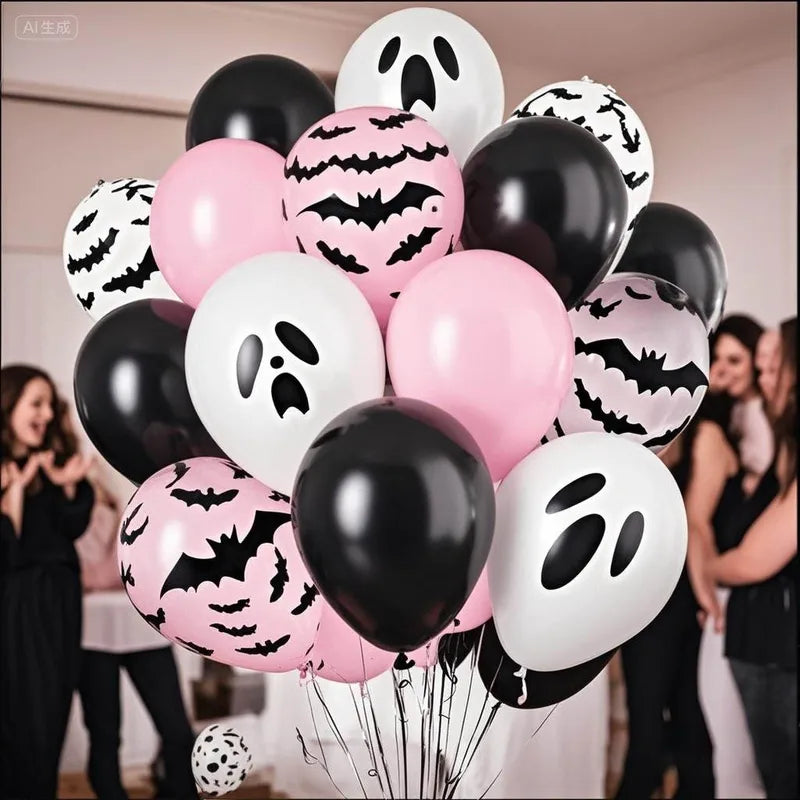 Halloween Balloons Pack - Pink Ghost, Bat Confetti, Latex Decorations for Party