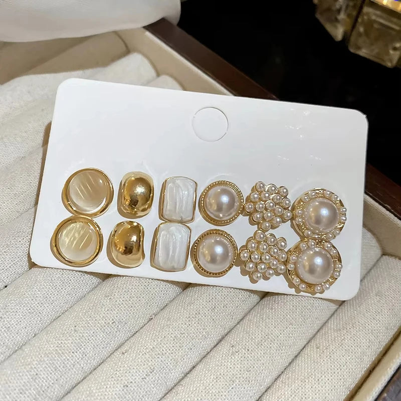 Set of 6/10/12 Pearl Stud Earrings for Women - Elegant Daily Jewelry