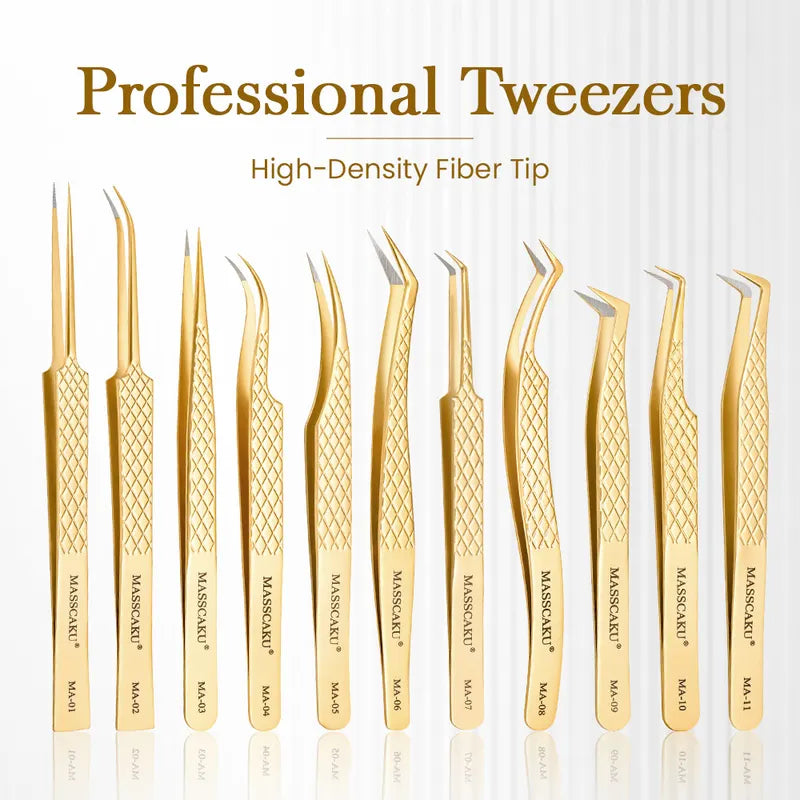 Eyelash Extension Tweezers Fiber Tip Gold Stainless Steel Lash Pickup Tool