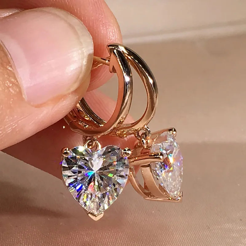 Gold Hoop Earrings Heart Shape Zircon Dangle Jewelry for Women & Girls