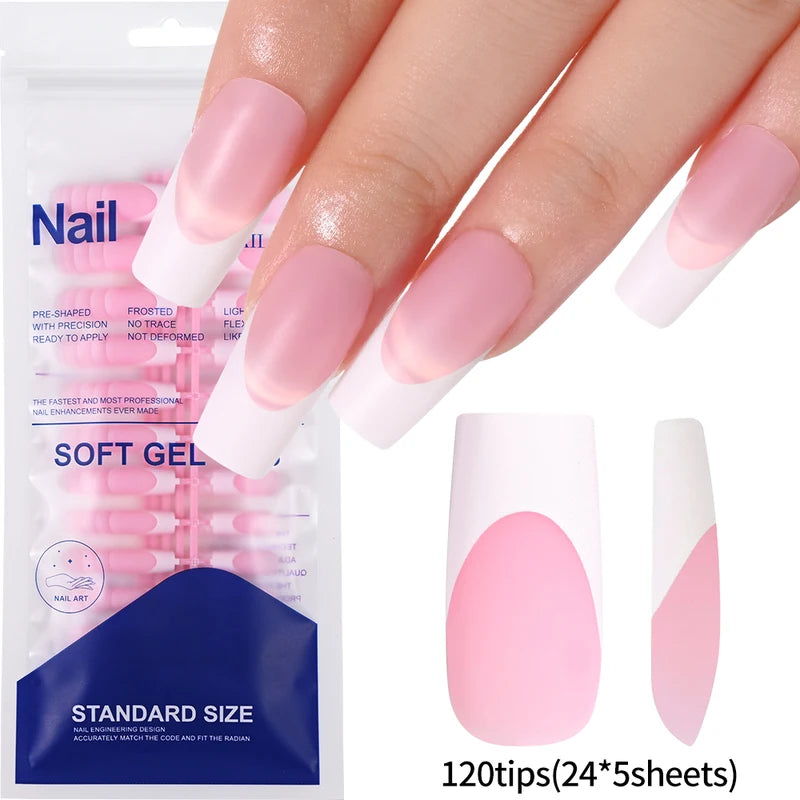 120Pcs Medium Long Square Acrylic Fake Nails Full Cover French Press-On Nails for Women