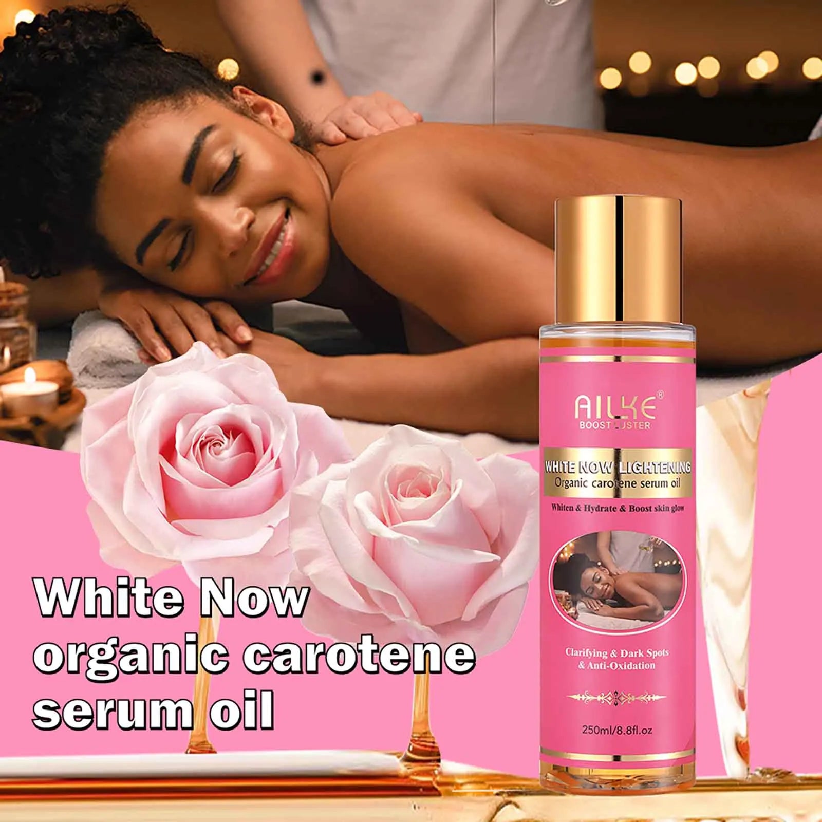 Organic Carotene Body Oil with Vitamin E & Rose Essential Oil - Brightening Moisturizer for Smooth Skin