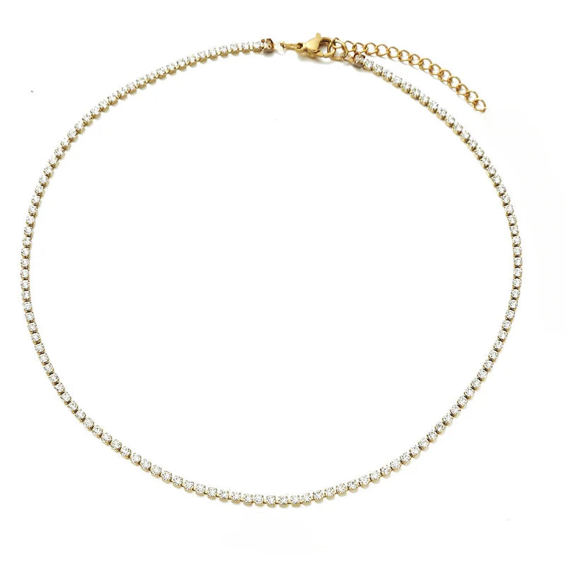 Dainty Tennis Chain Necklace for Women Gold Silver Cubic Zirconia Jewelry Gift