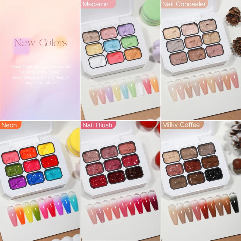 Gel Nail Polish Set with Gradient Transfer Design - 9 Colors UV LED Soak Off