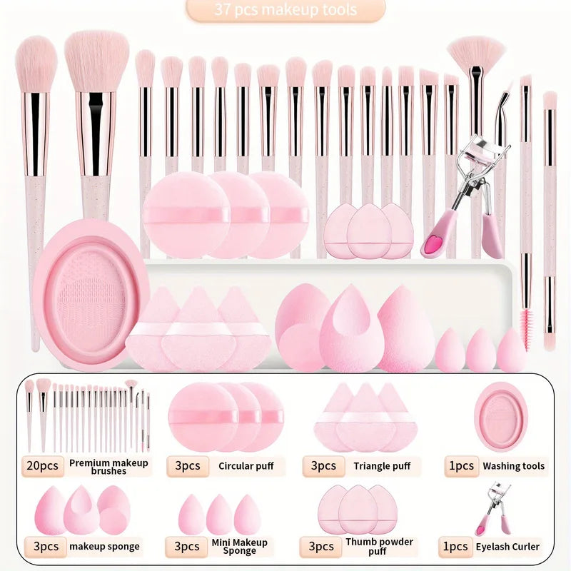 37/65 PCS Makeup Tool Kit with Brushes and Sponges - Full Cosmetic Set for Women