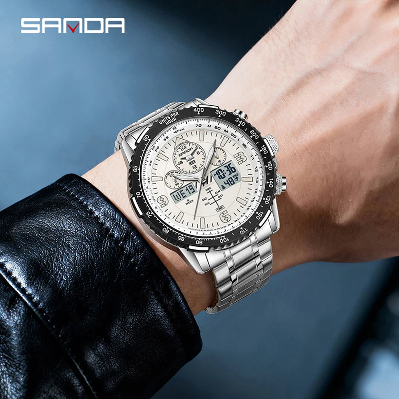 Digital Quartz Watch Men Waterproof Luminous Alarm Clock Dual Display Sports Watch