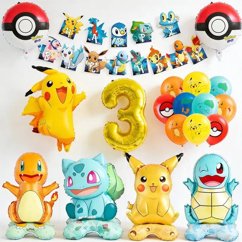 Kids Party Balloon Kit Pikachu Genies Turtle Birthday Decorations Set
