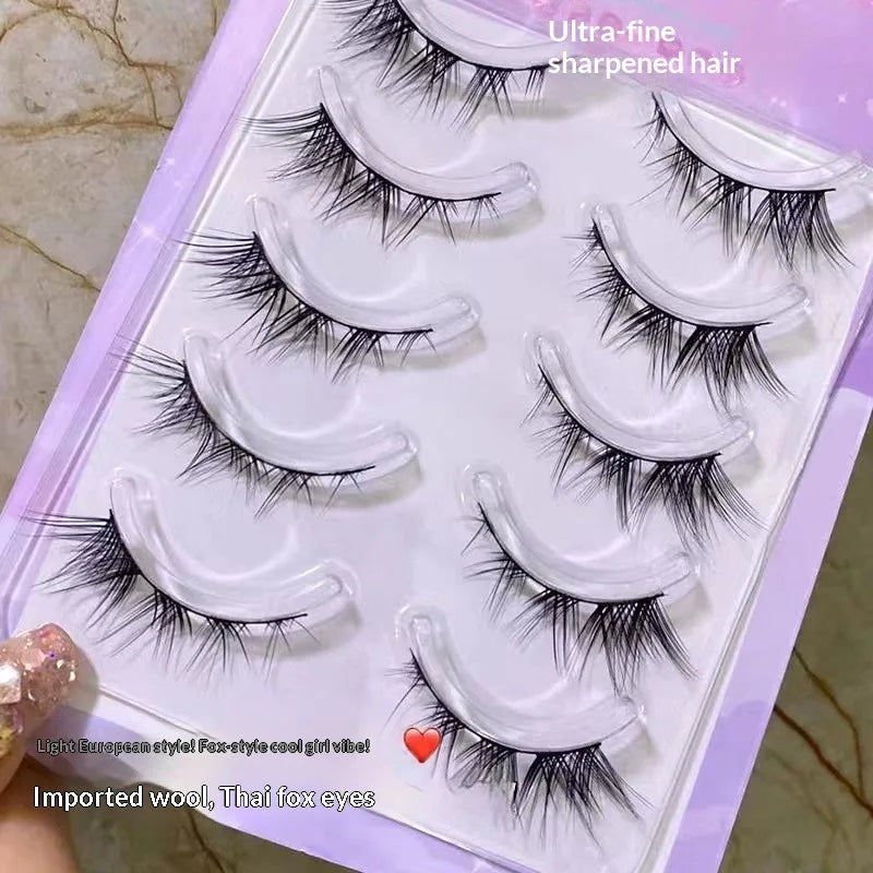 Reusable Natural Thick Winged False Eyelashes - Long Manga Fox Eye Makeup Tool