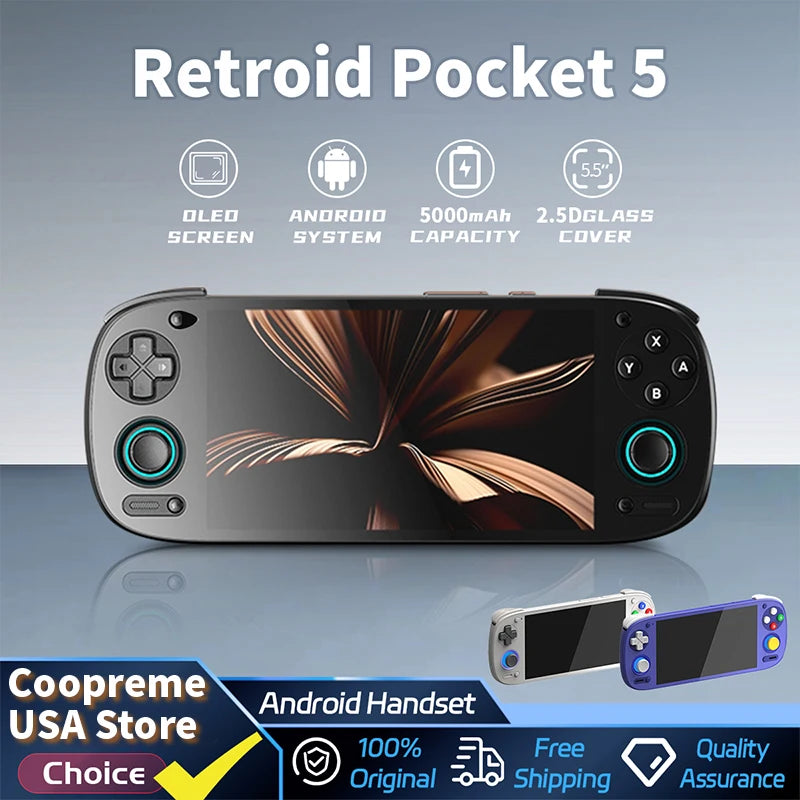 Retroid Pocket 5 Handheld Gaming Console 5.5'' AMOLED Screen Android 13 RGB Lighting