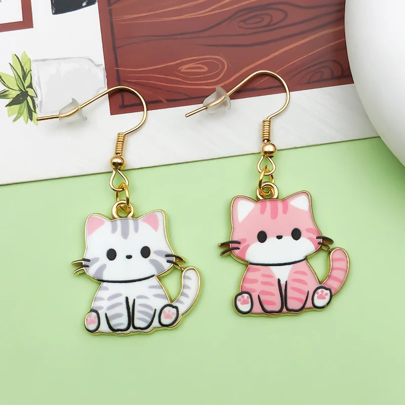 10pcs Enamel Cat Charm Set for Jewelry Making - Cartoon Animal Pendants
