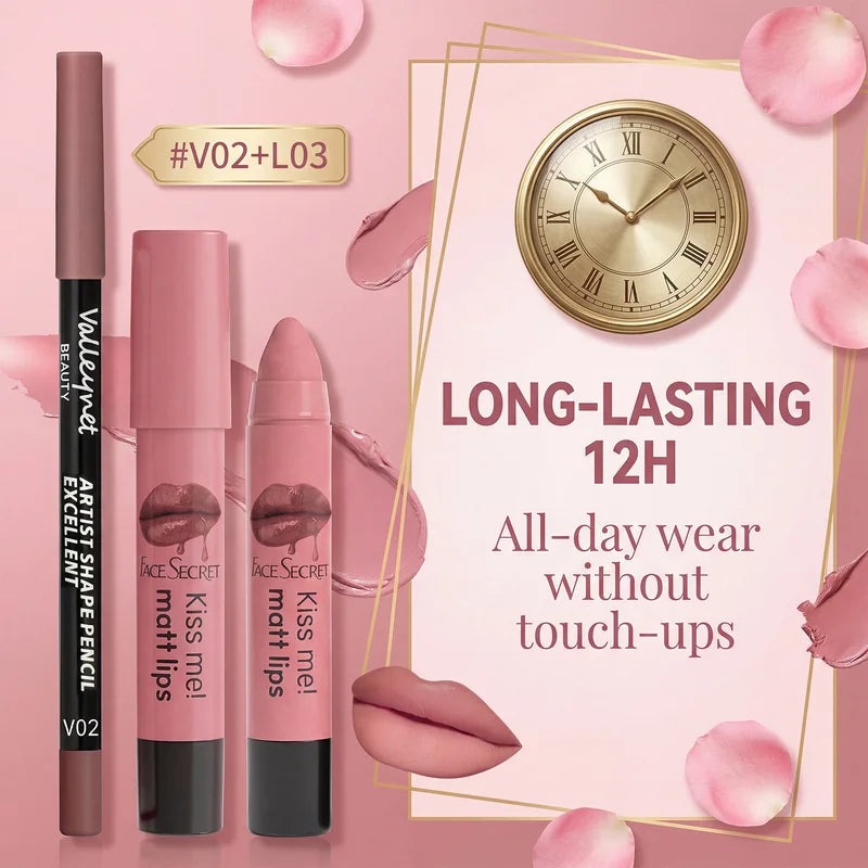 Velvet Matte Lipstick and Lipliner Duo Waterproof & Precise - Natural Color