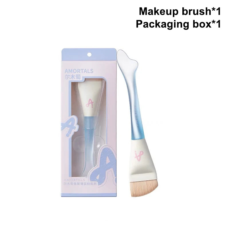 Ultra-Thin Makeup Brush Set with Powder Puff - Traceless Foundation & Angled Face Brush