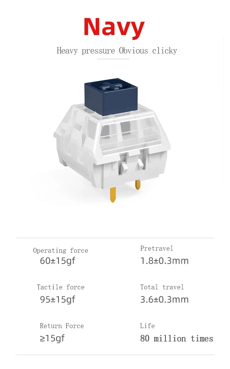 Mechanical Keyboard Switches - Kailh Box Jade Navy Clicky Tactile Switches for Gaming