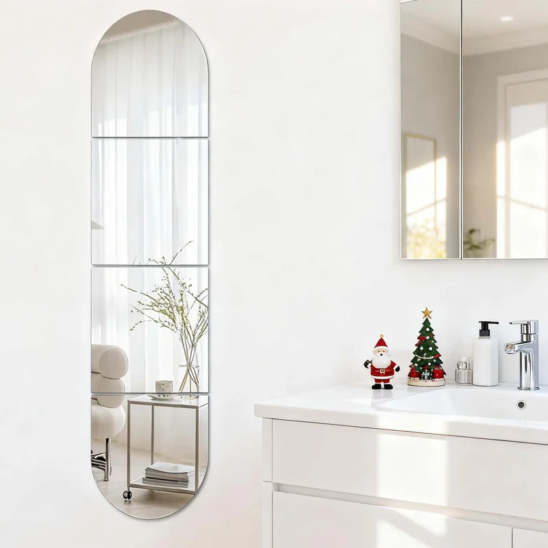 8pcs Silver Oval Square Acrylic Mirror Decals Wall Mirror Home Decor 30cm