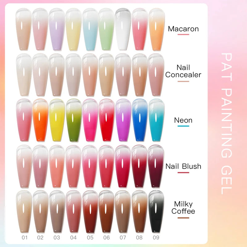 Gel Nail Polish Set with Gradient Transfer Design - 9 Colors UV LED Soak Off