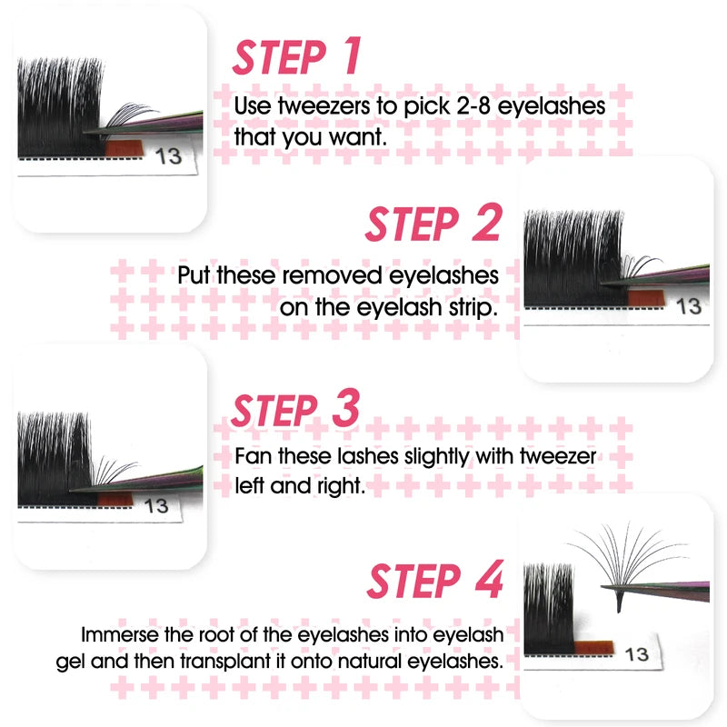 Self Fan Flowering Eyelash Extensions - Mega Volume, Handmade, Professional - 10 Cases