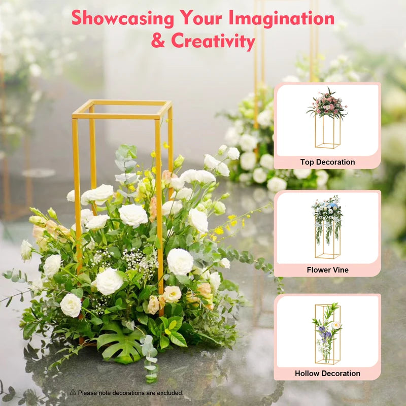 Gold Metal Wedding Flower Stand Set - Geometric Floor Display Racks for Events