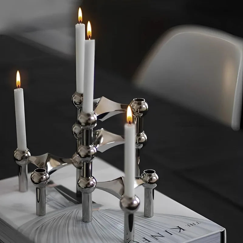 Nordic Steel Candlestick Holders Set for Living Room Decor - Small 10cm Candle Stands