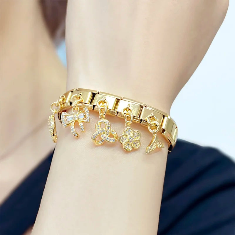 Daisy Animal Crown Moon CZ Charm Bracelet Making Kit - DIY Jewelry Links