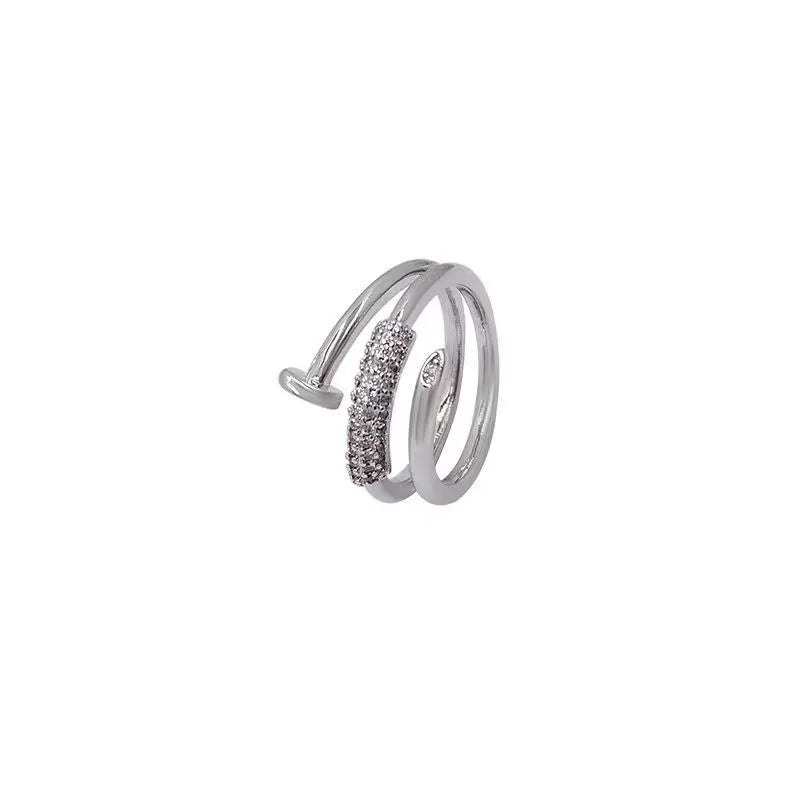 Personalized Light Luxury Zircon Three Circle Nail Opening Ring for Women