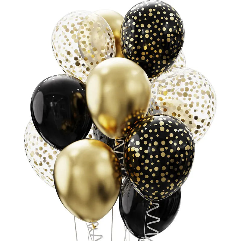 12PCS Black and Gold Latex Balloons for Party Decorations Birthday Wedding Anniversary