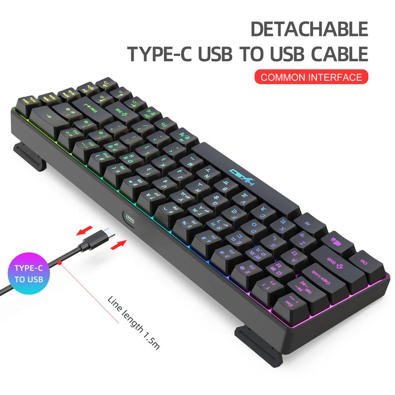 68-Key Wired Gaming Keyboard with RGB Backlight for Windows Laptops & PCs