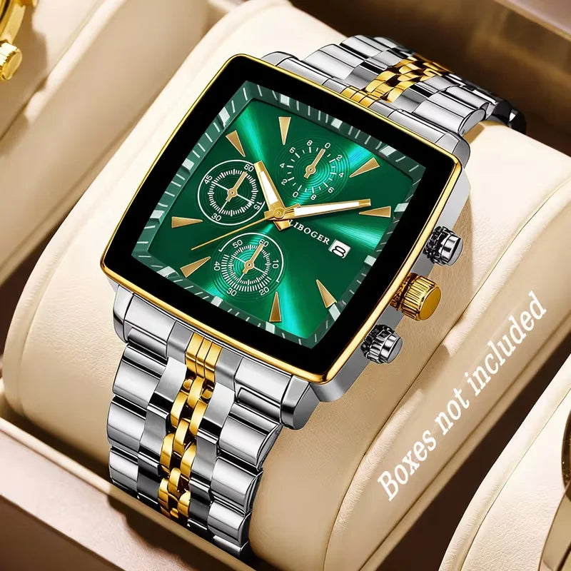 Men's Quartz Wristwatch with Square Dial Stainless Steel Business Watch - Multiple Colors