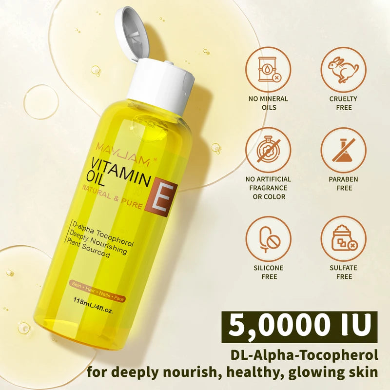 Natural Vitamin E Oil for Skin Hair Nails Moisturizing Brightening 118ml 236ml