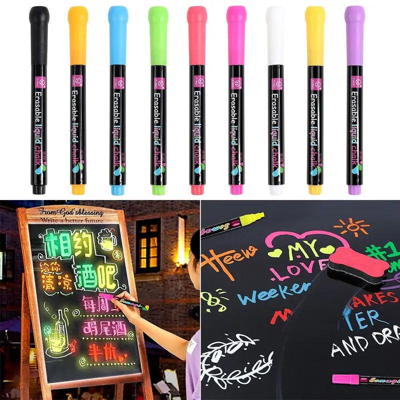 Dust-Free Erasable Whiteboard Chalk Marker Pen Set - 9 Vibrant Colors