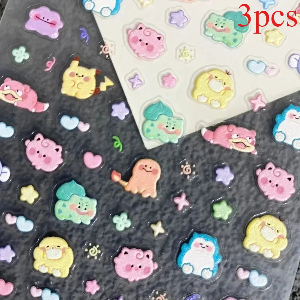 Pikachu Nail Stickers 5D Embossed Nail Art Decals for DIY Manicure & Phone Cases