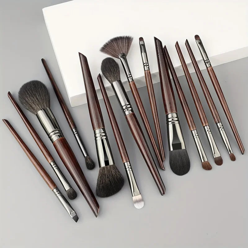 14-Piece Makeup Brush Set with Natural Hair - Professional Cosmetic Tools