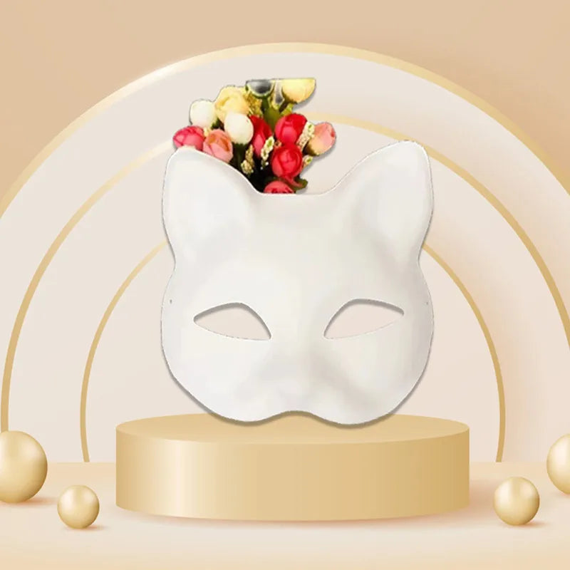 White Plastic Cat Mask for Role-Playing and Costume Parties, DIY Mask