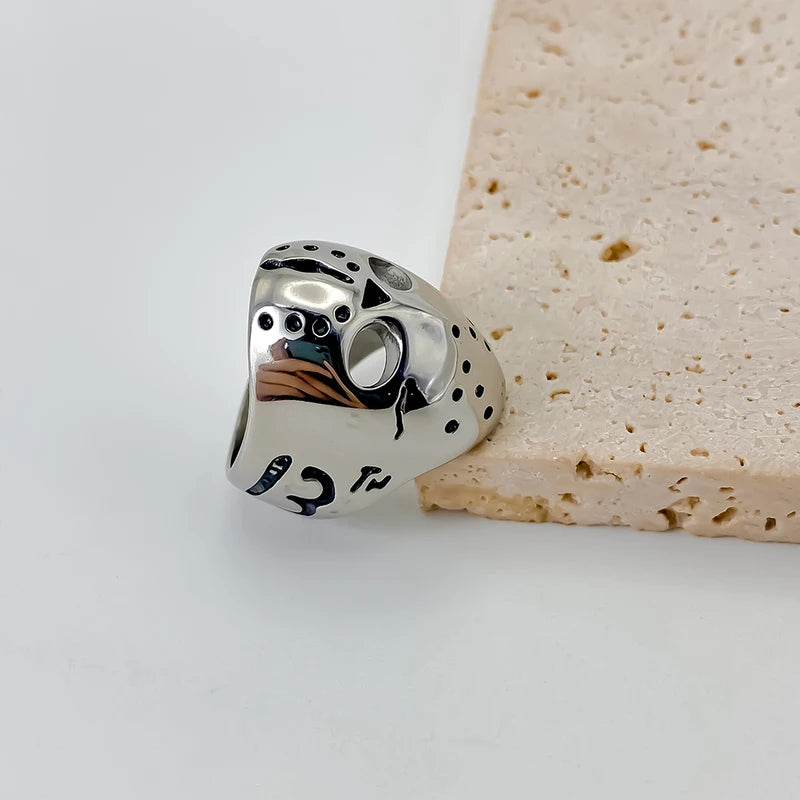 Men's Titanium Steel Punk Ring with Green or White Main Stone - Retro Metal Jewelry