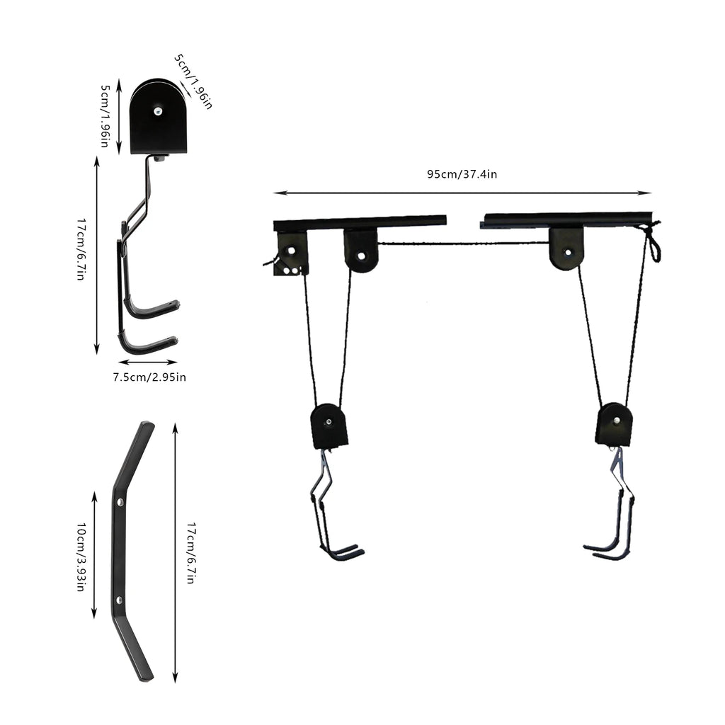 Ceiling Mount Bicycle Hoist Rack - Heavy Duty Up to 60kg Space Saver