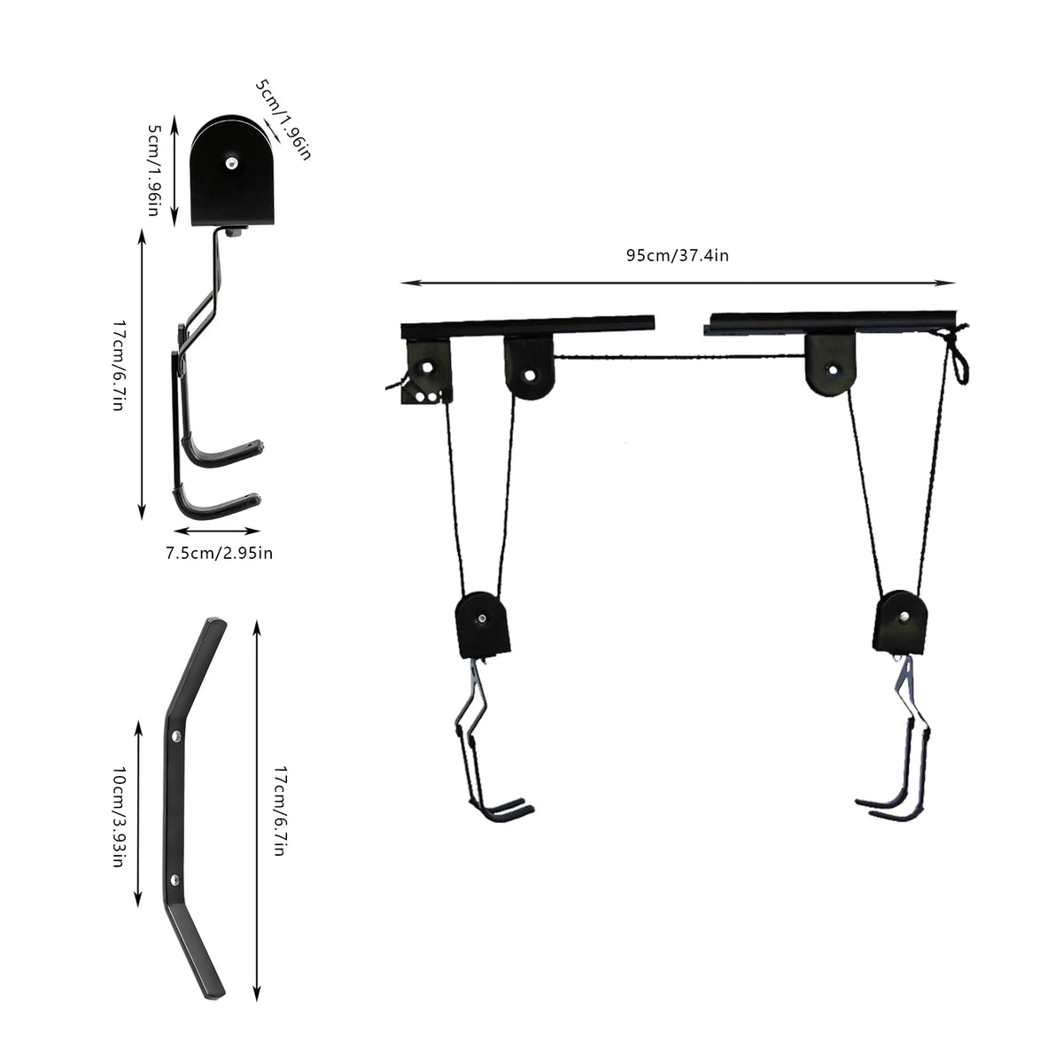Ceiling Mount Bicycle Hoist Rack - Heavy Duty Up to 60kg Space Saver
