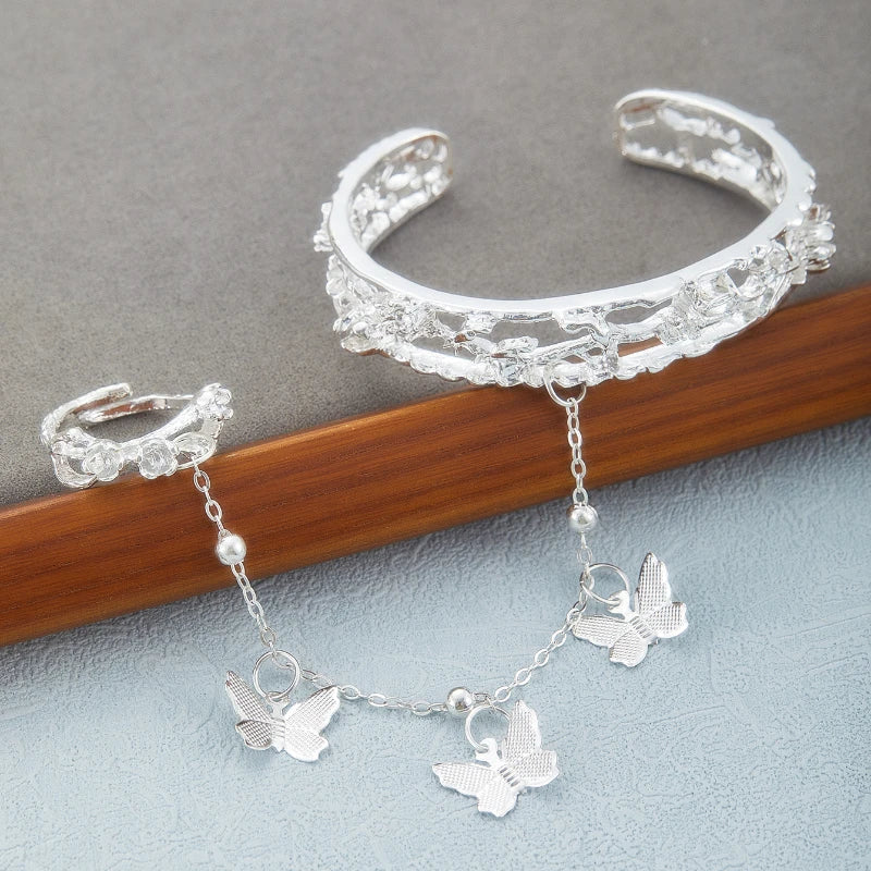 Retro Butterfly Jewelry Set - Multi-Functional Ring and Bracelet for Women, Cute Daily Gift