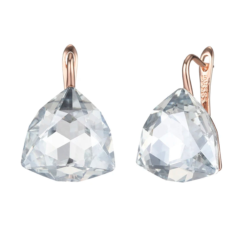 Light Grey Stone Earrings for Women 585 Rose Gold Zircon Jewelry Gift
