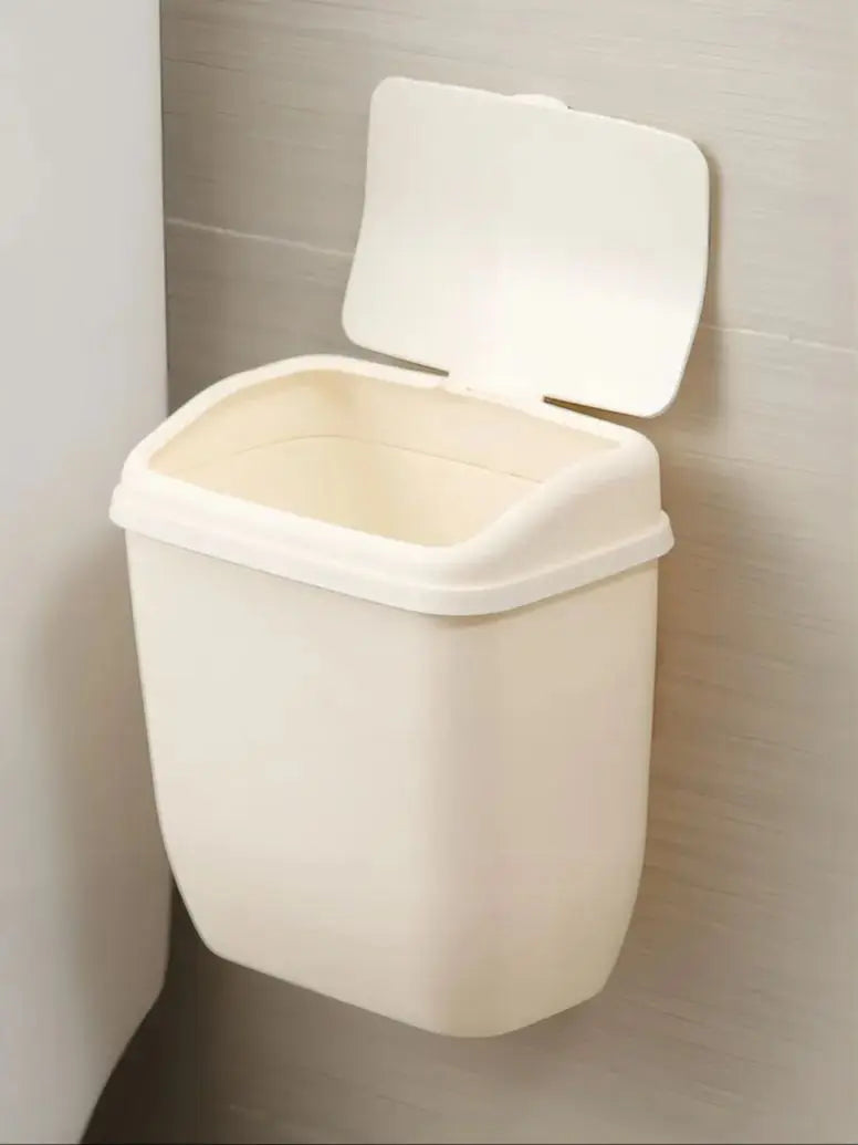 Mini Wall Mounted Trash Bin - White Plastic Wastebasket for Kitchen Bathroom Home