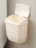 Mini Wall Mounted Trash Bin - White Plastic Wastebasket for Kitchen Bathroom Home