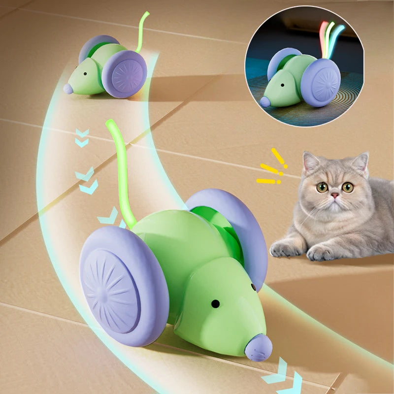 Interactive Electric Cat Toy Mouse Car with Rechargeable Battery - Intelligent Obstacle Avoidance