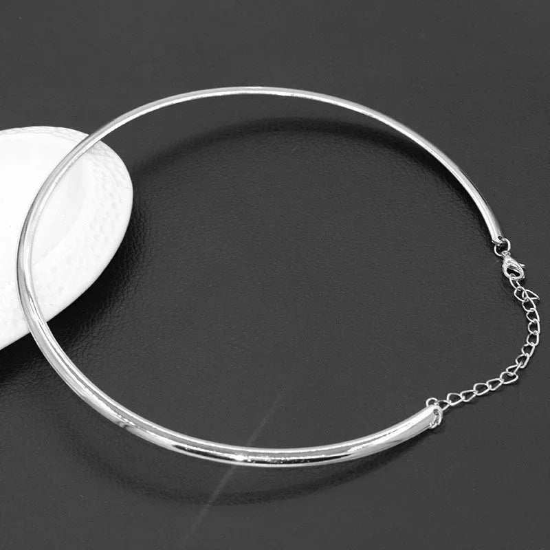 Fashionable 4mm Stainless Steel Collar Necklace Gold Silver Metal Chain Jewelry
