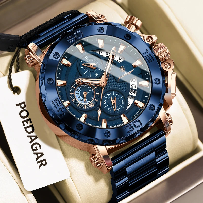 Luxury Men’s Waterproof Quartz Wristwatch with Luminous Dial and Chronograph