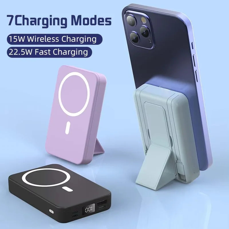 10000mAh Magnetic Wireless Power Bank with Fast Charging & Portable Stand