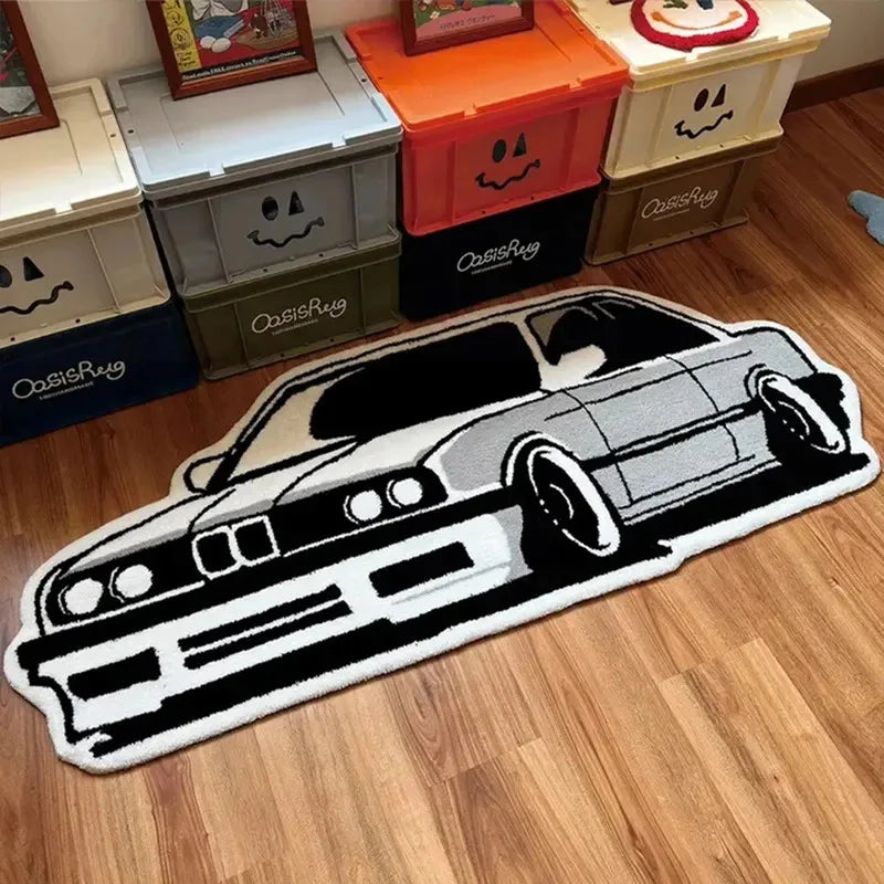 Kids Car Themed Rug - Soft Plush Floor Mat for Boys Room, Playroom, Bedroom Decor