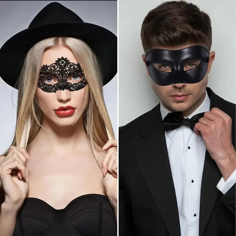 Black Lace Masquerade Mask Set for Couples - Venetian, Mardi Gras & Halloween