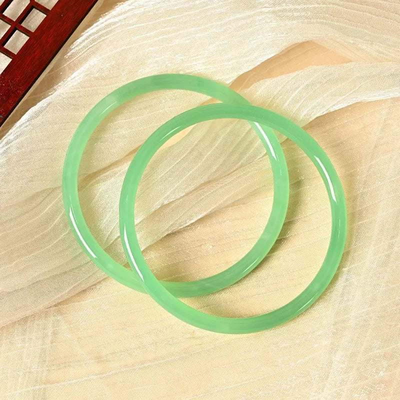 2-Piece Natural Jade Bangles Set - Solid Color Glass Jewelry for Women