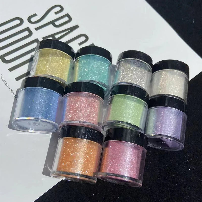 Sparkly Nail Glitter Powder Set - Rainbow Holographic Crystal Dust for Manicures & Nail Art